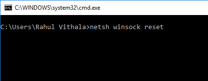 netsh winsock reset