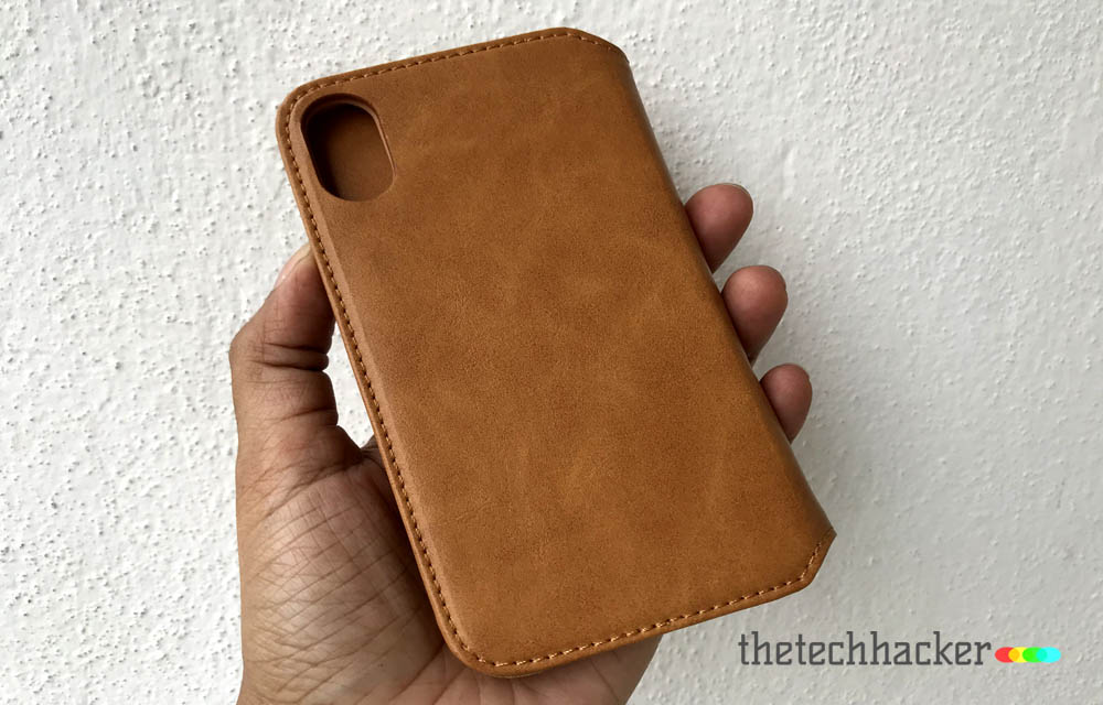Jisoncase Microfiber Leather Wallet Case for Apple iPhone X Rear Side