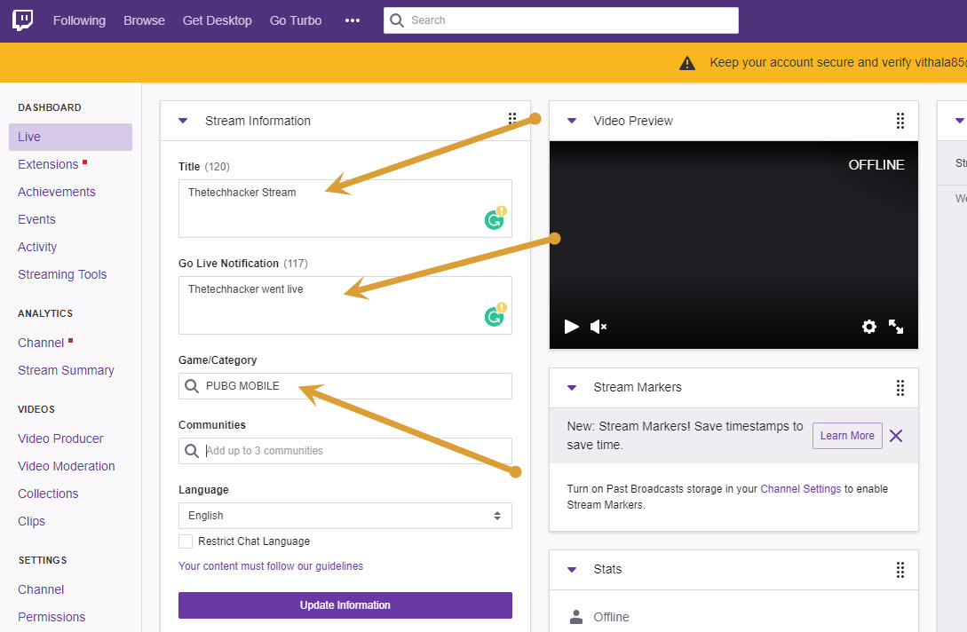Twitch Live Stream Settings