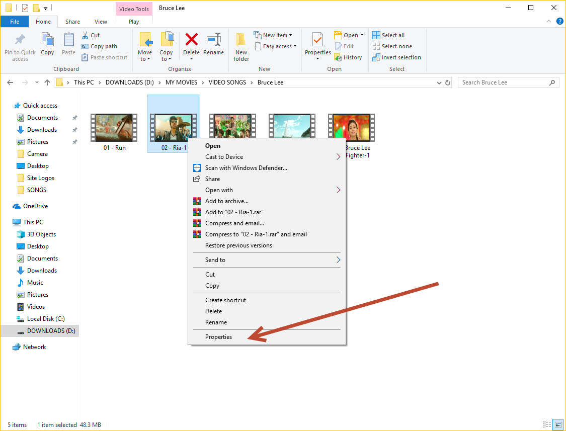 Right click on the video file