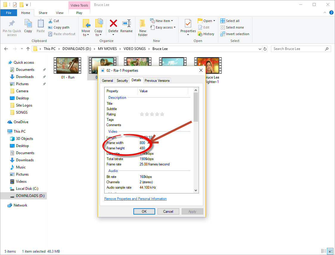 Video Resolution checking using File Explorer