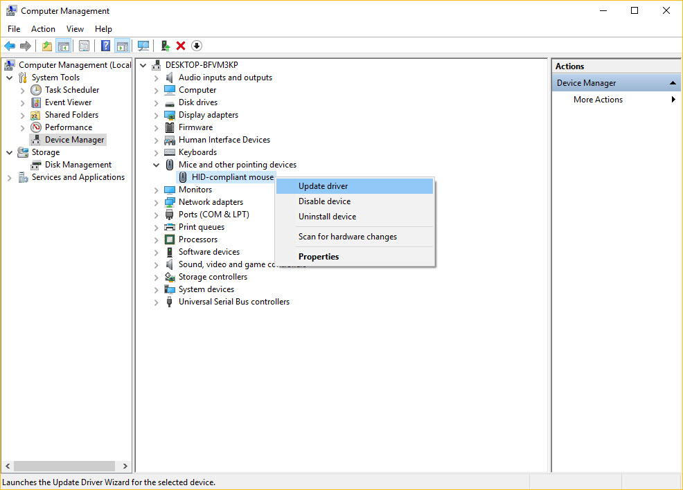 Device Manager Mice Driver Update