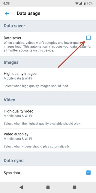 Twitter Data Saver Settings