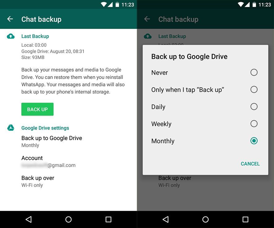 whatsapp backup through google drive