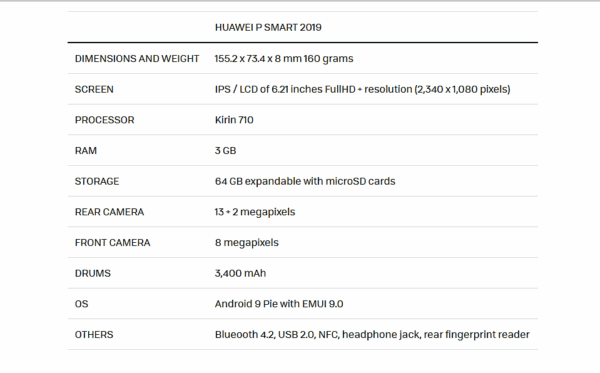 Huawei P smaart 2019