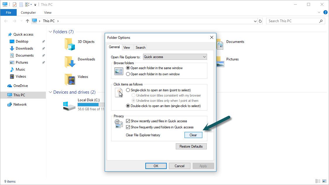 Steps to clear the File Explorer History
