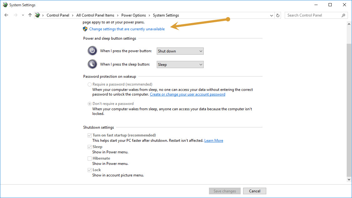 Change the Settings that are currently unavailable