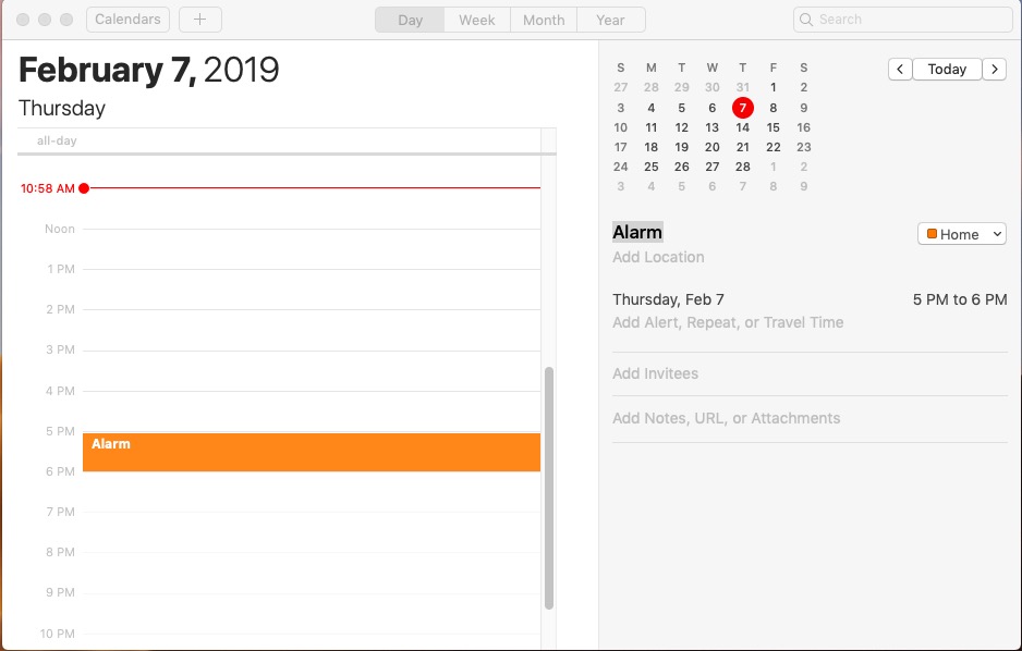 Setting alarm on Calendar app for Mac OS