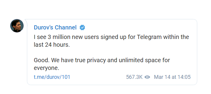 Telegram CEO's statement