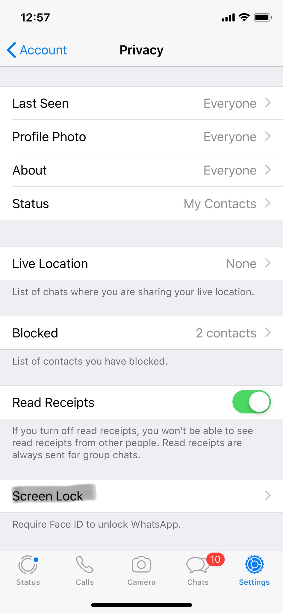 WhatsApp Settings-account-privacy option