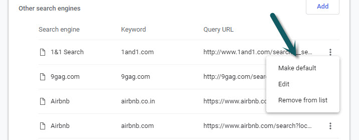 Make Default search engine in google chrome