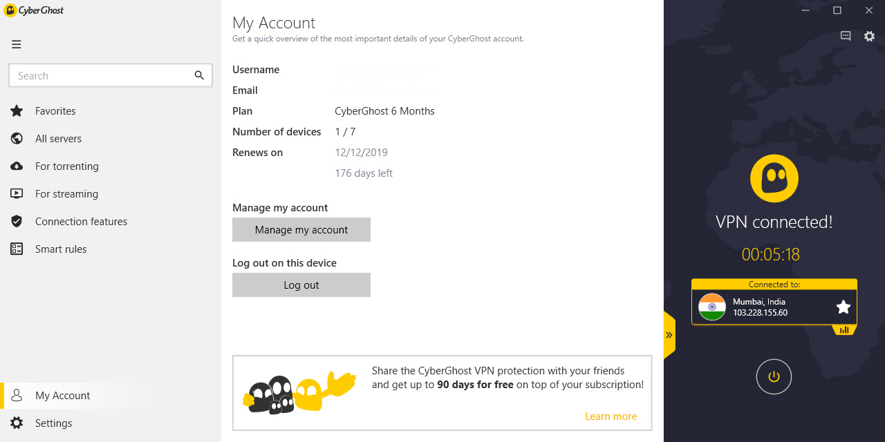 CyberGhost User-interface
