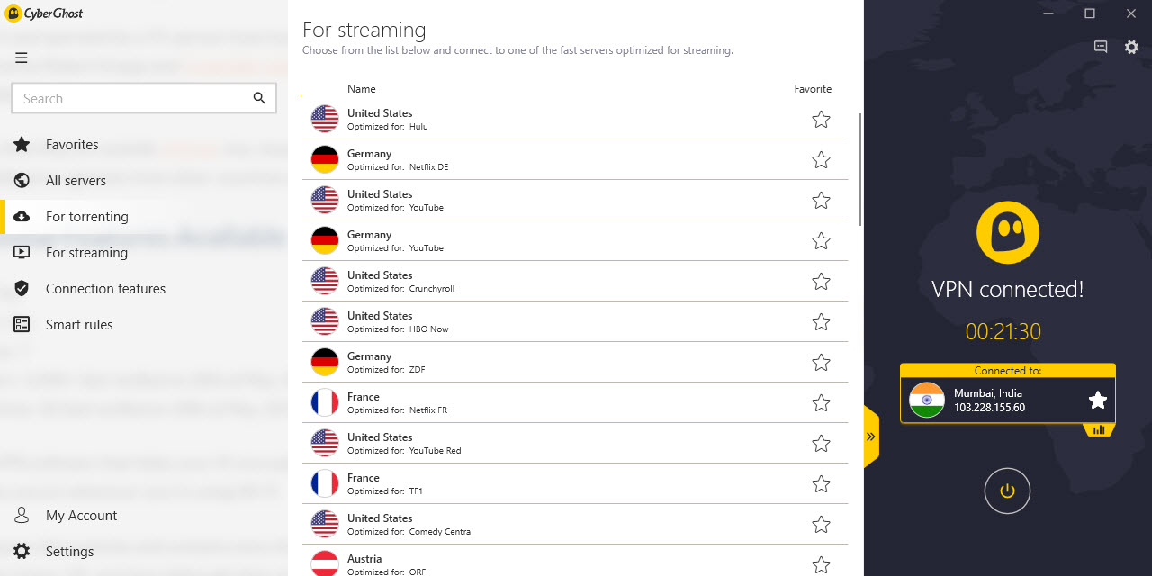 CyberGhost VPN Netflix features