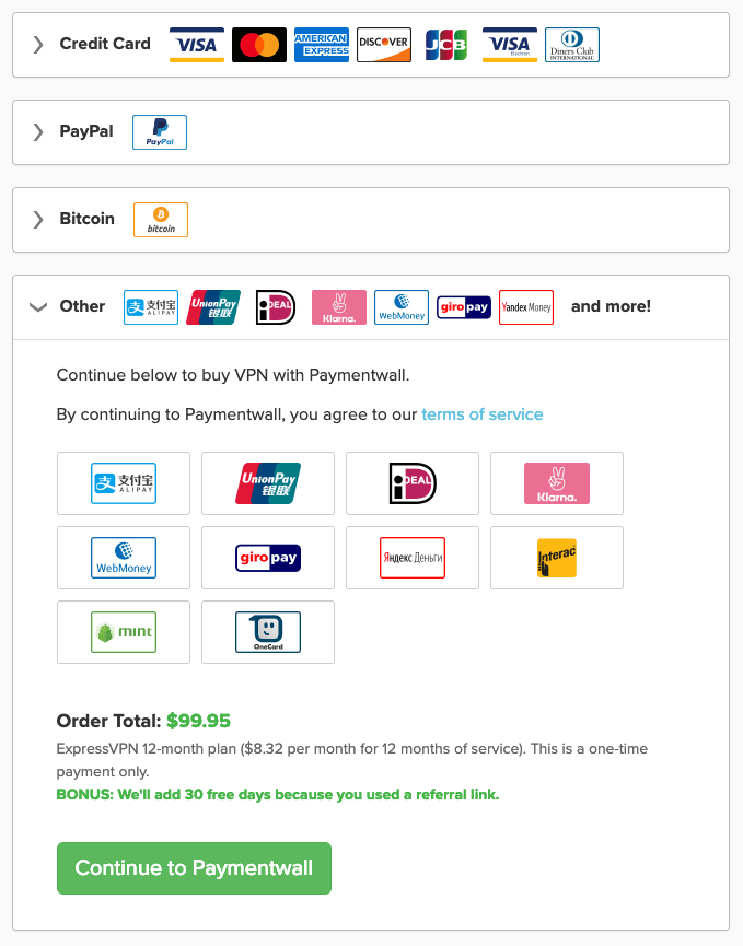 ExpressVPN payment options