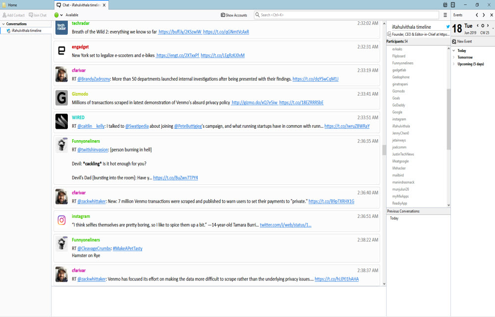 Twitter Chat box in Thunderbird