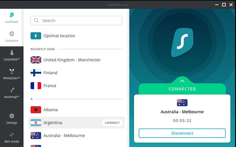 Surfshark VPN Connected