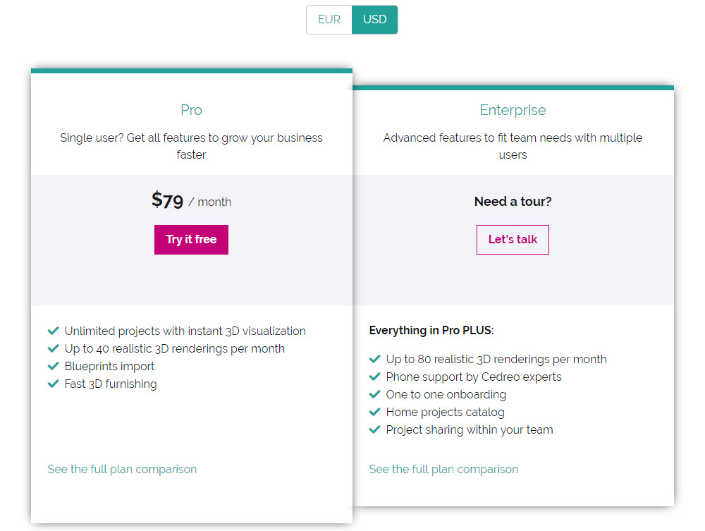 Cedreo plans and pricing