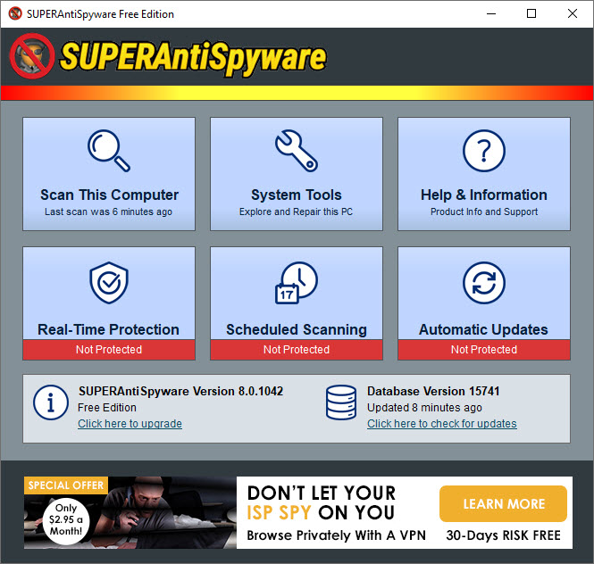 SUPERAntiSpyware Dashboard