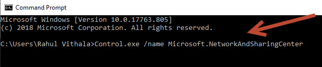 CMD command to open Network and Sharing.