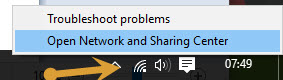 Opening Network and Sharing center