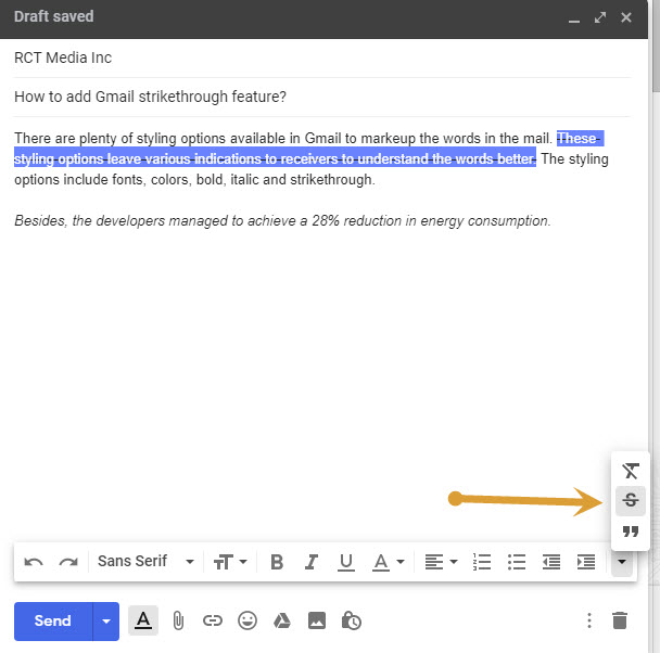 Strikethrough option in Gmail