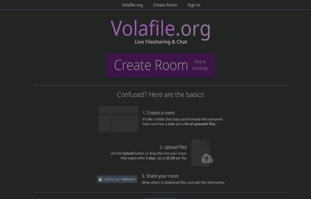 Volafile.org is a chat room service with anonymous file sharing
