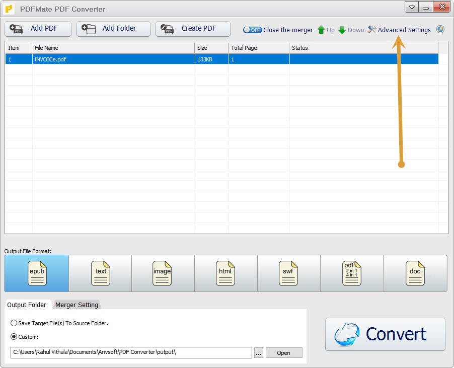 advanced settings in PDFMate PDF Converter