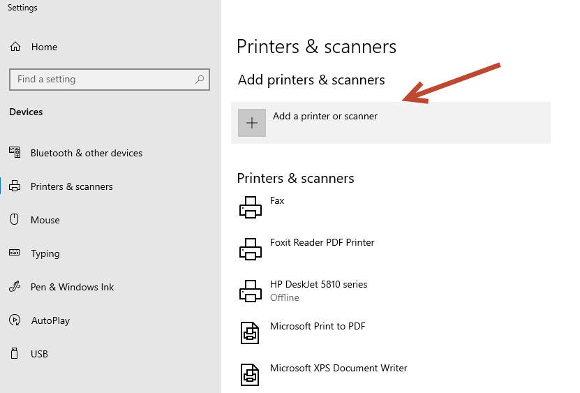 click on the Add a printer or scanner