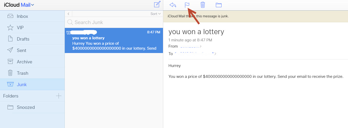 junk mail in iCloud email