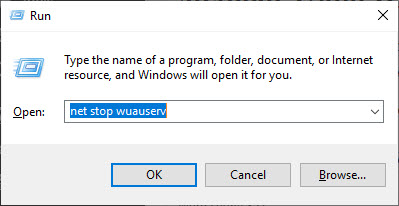 net stop wuauserv in run box