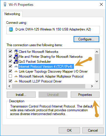 Active Internet connection properties