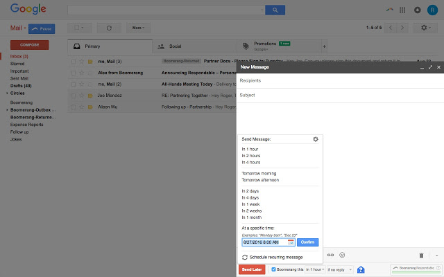 Composing mail with Boomerang