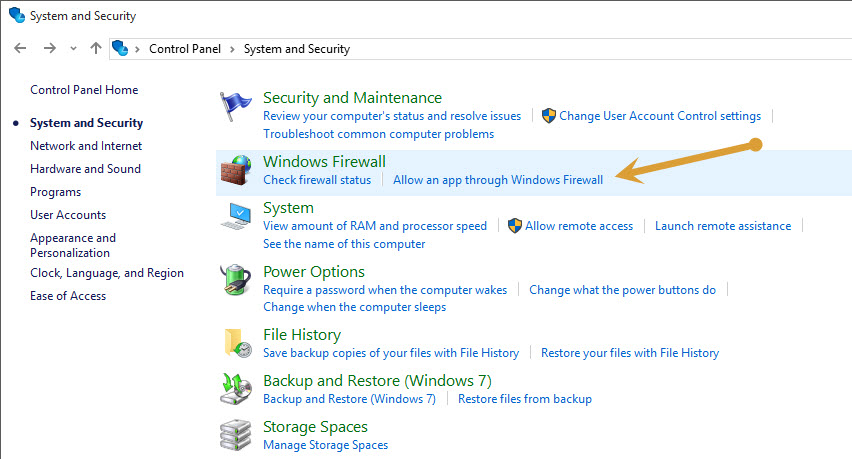 Control Panel-Windows firewall settings