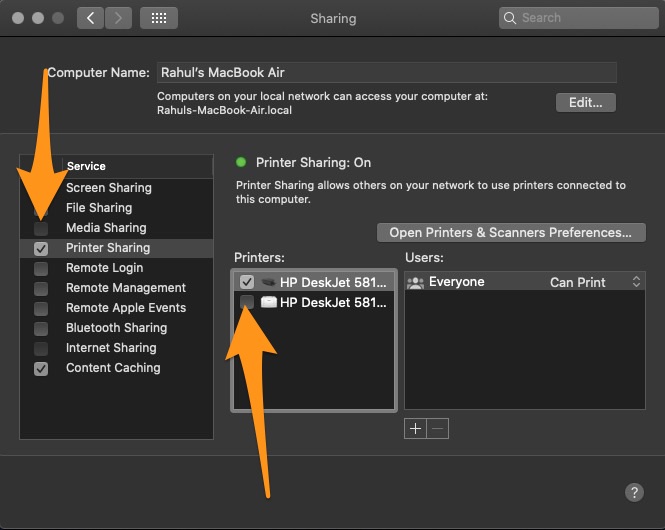 Sharing Printer on Mac