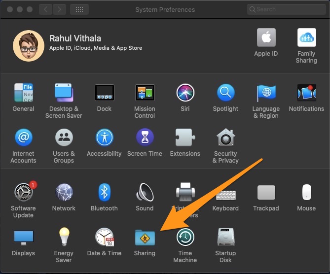 Sharing option in System Preferences