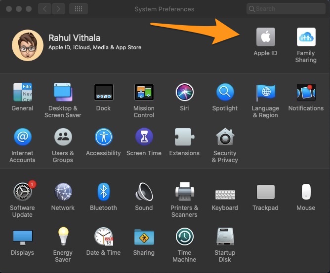 System preferences to access iCloud settings