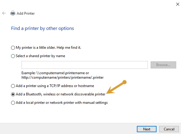 adding a printer by Bluetooth and Wireless connections