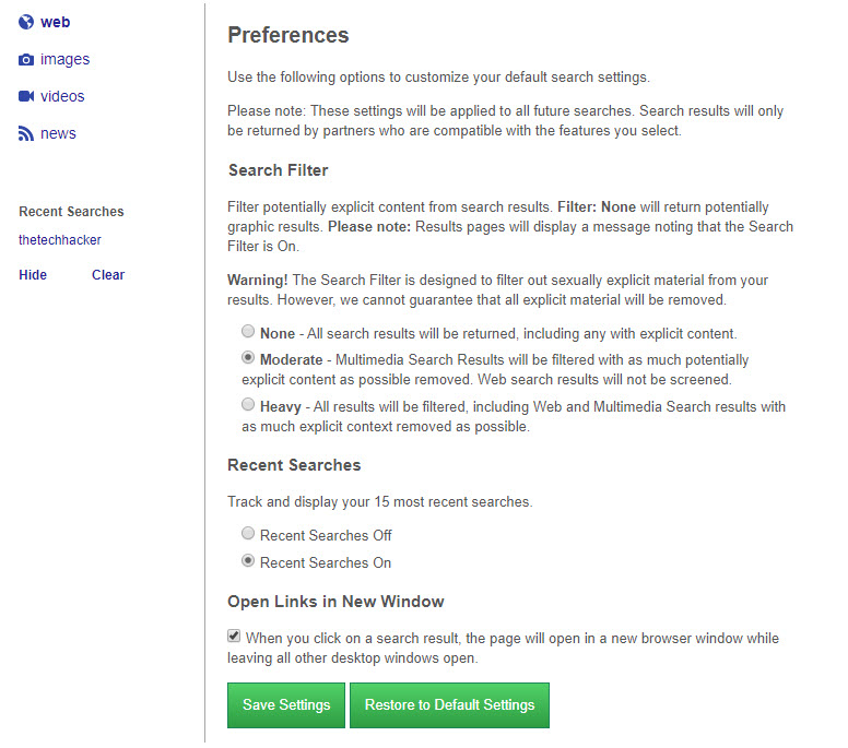 Dogpile preferences