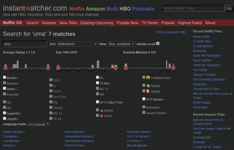 Instantwatcher filters