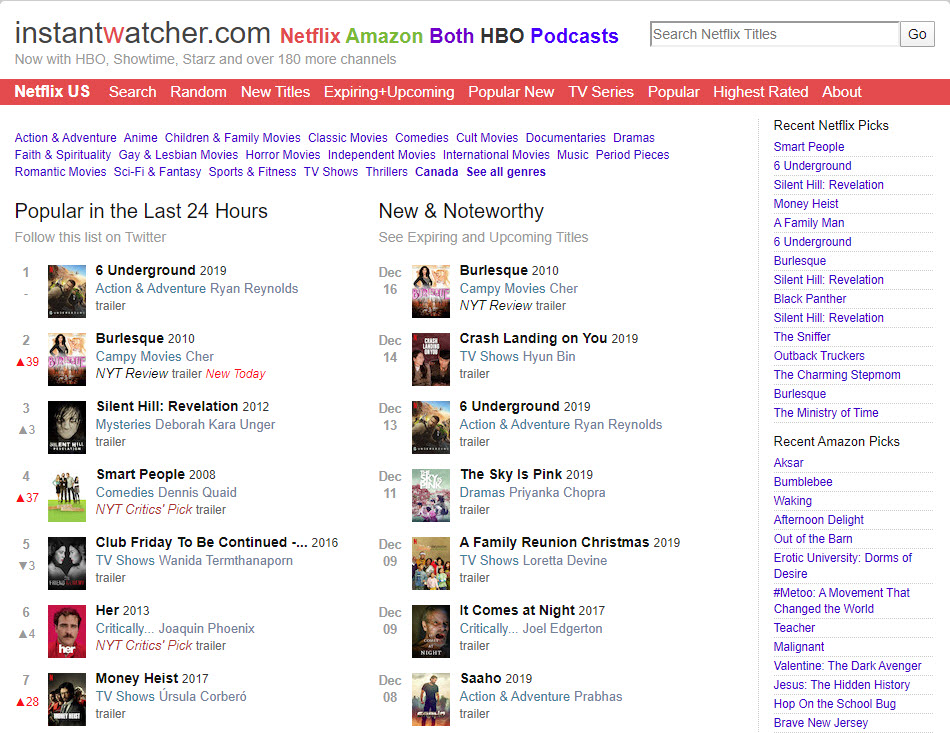 Instantwatcher home screen