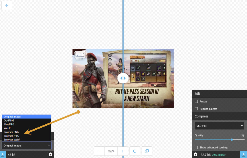 Squoosh saving options