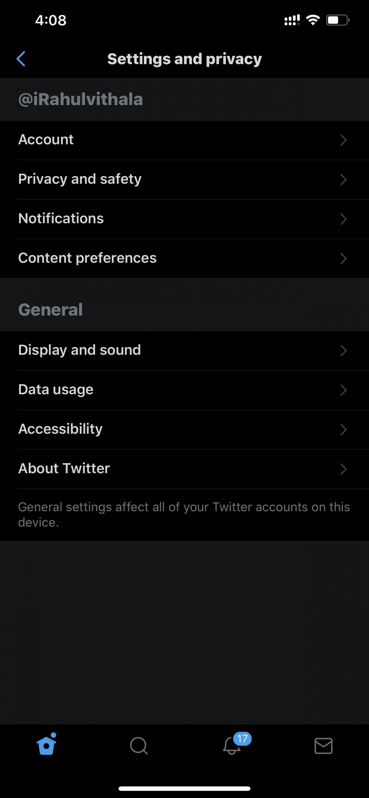 Twitter settings and privacy