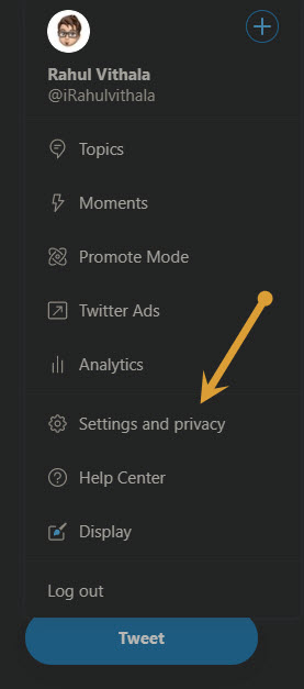Twitter web settings