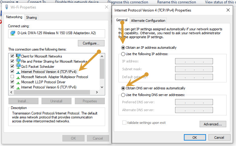 obtain an IP address automatically