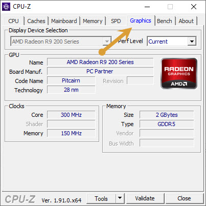 CPU-Z Graphic card details