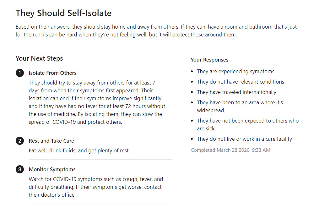 Apple Covid-19 Screening Online Tool Results