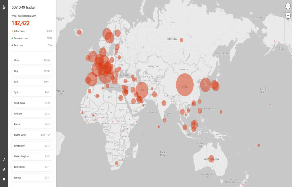 Bing COVID-19 Interactive Tracker