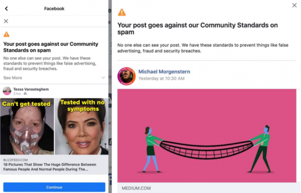 Facebook blocking legit COVID-19 links