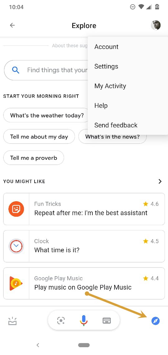 Google Assistant Settings-Explorer option
