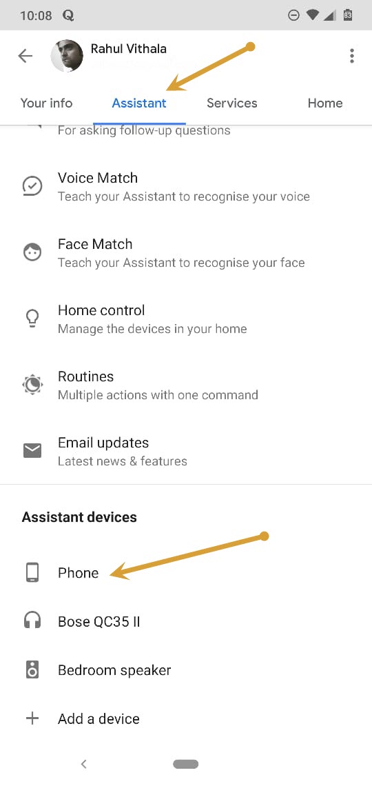 Google Assistanted Devices Options
